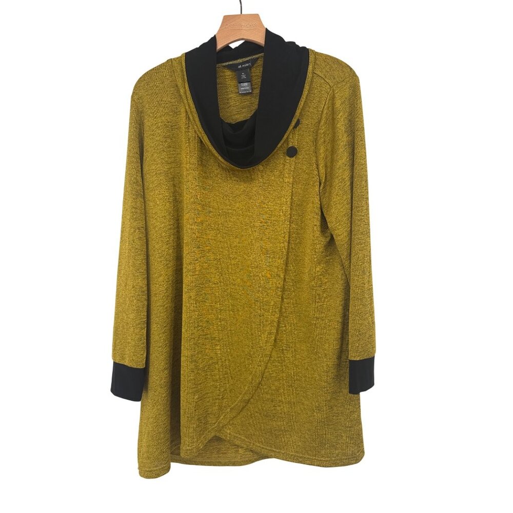 Ali Miles chartreuse  Black Cowl Neck  Tunic Top knit size Xl